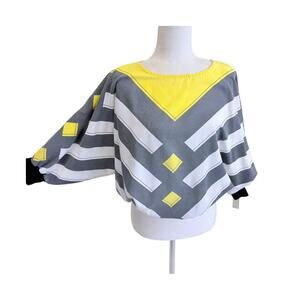 Vintage 1980's Gray and Yellow Cotton Batwing Top